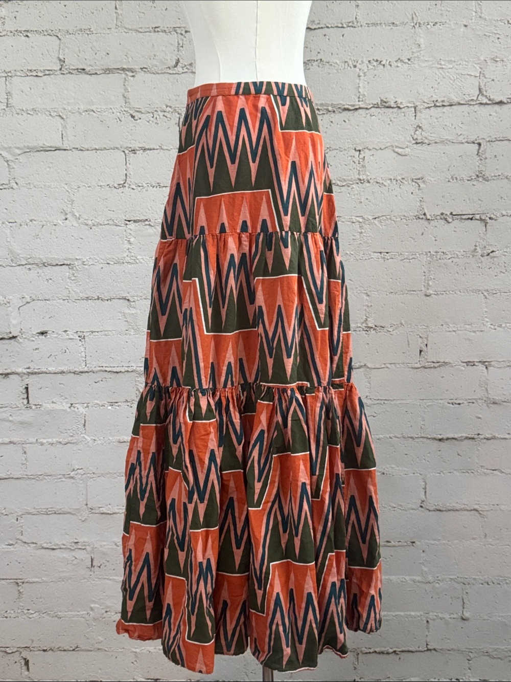 Veronica Beard Sundance Abstract Linen Button-Front Tiered Maxi Skirt Size S - Picture 7 of 15